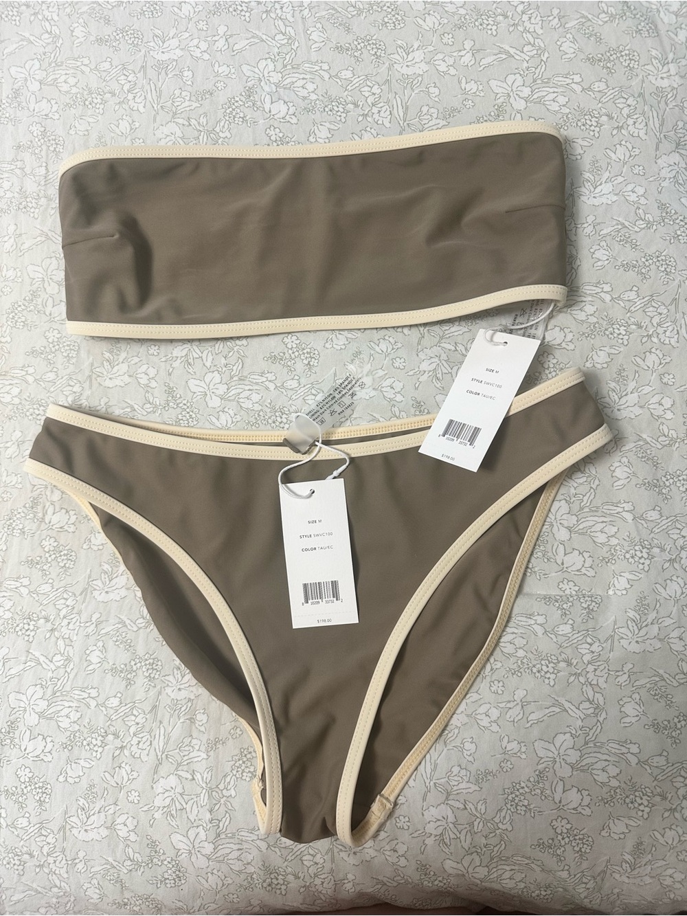 Vince Taupe Bandeau Bikini with Cream Trim